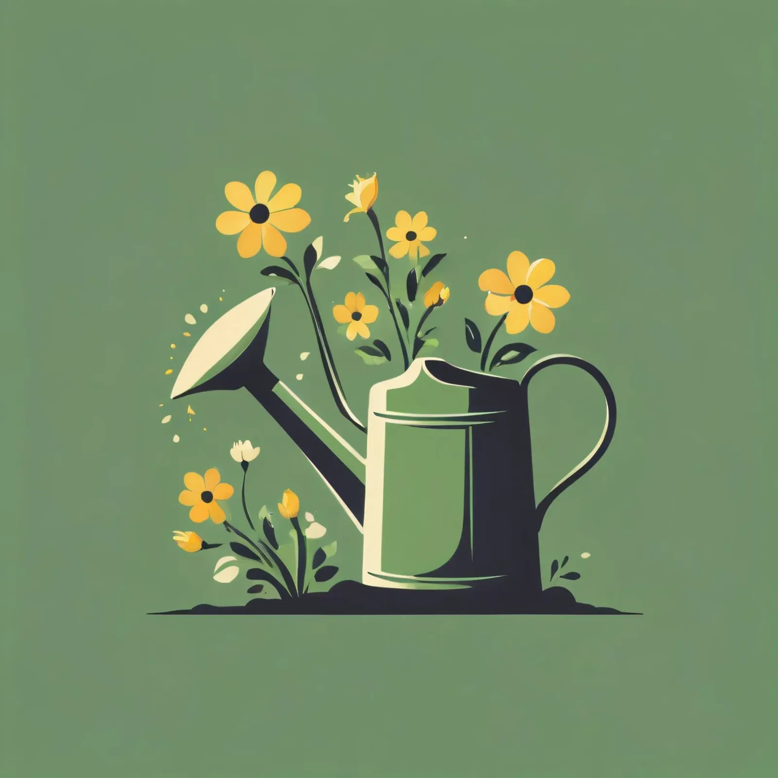 Annaffiatoio circondato da fiori vivaci poster con telaio in legno da DesignDoodle
