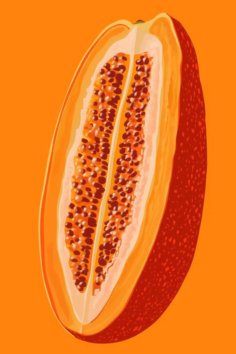 Orange Papaya | Sonniges Küchenposter Hahnemühle von Autofocus