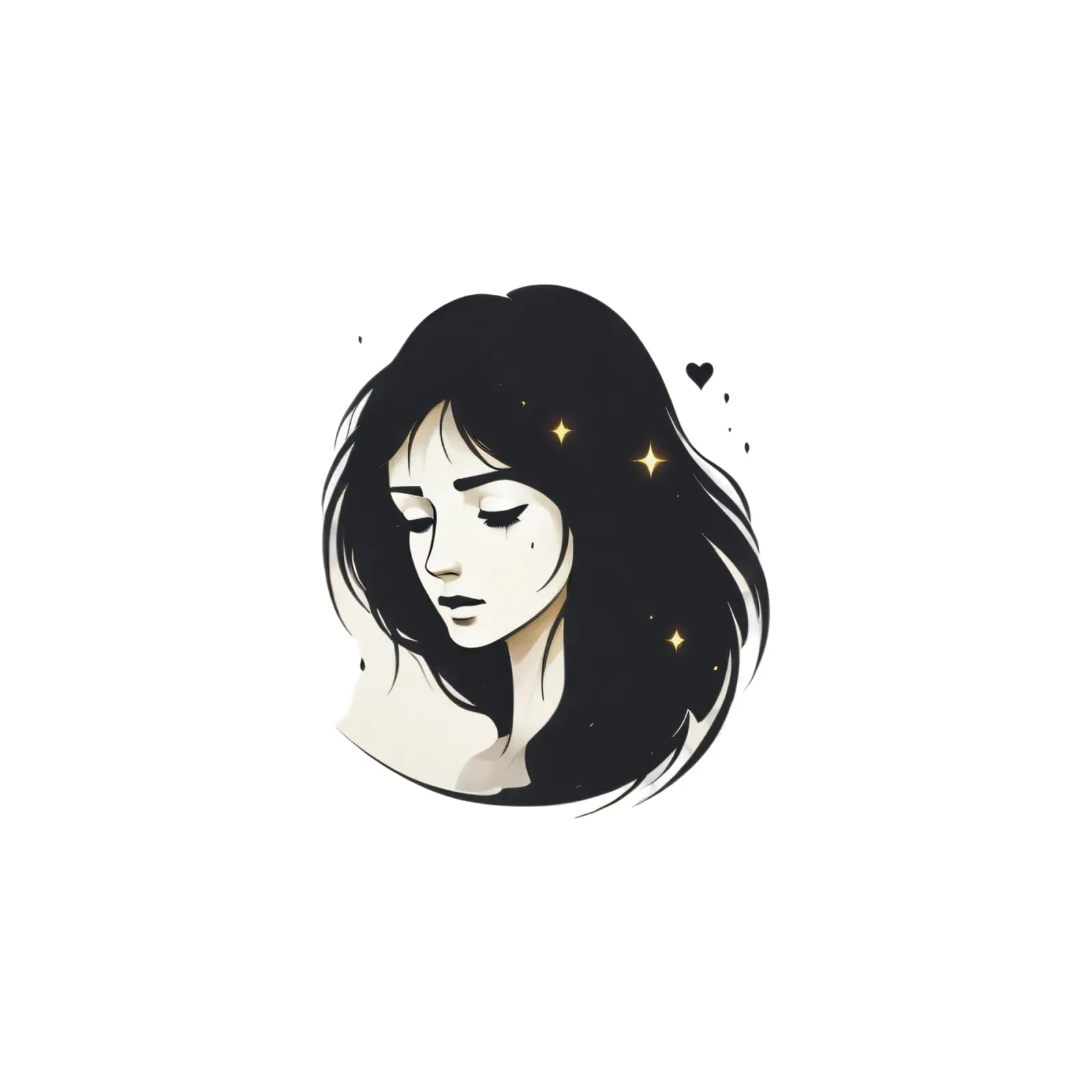 illustrazione in bianco e nero di una donna contemplativa pellicola backlit da DesignDoodle
