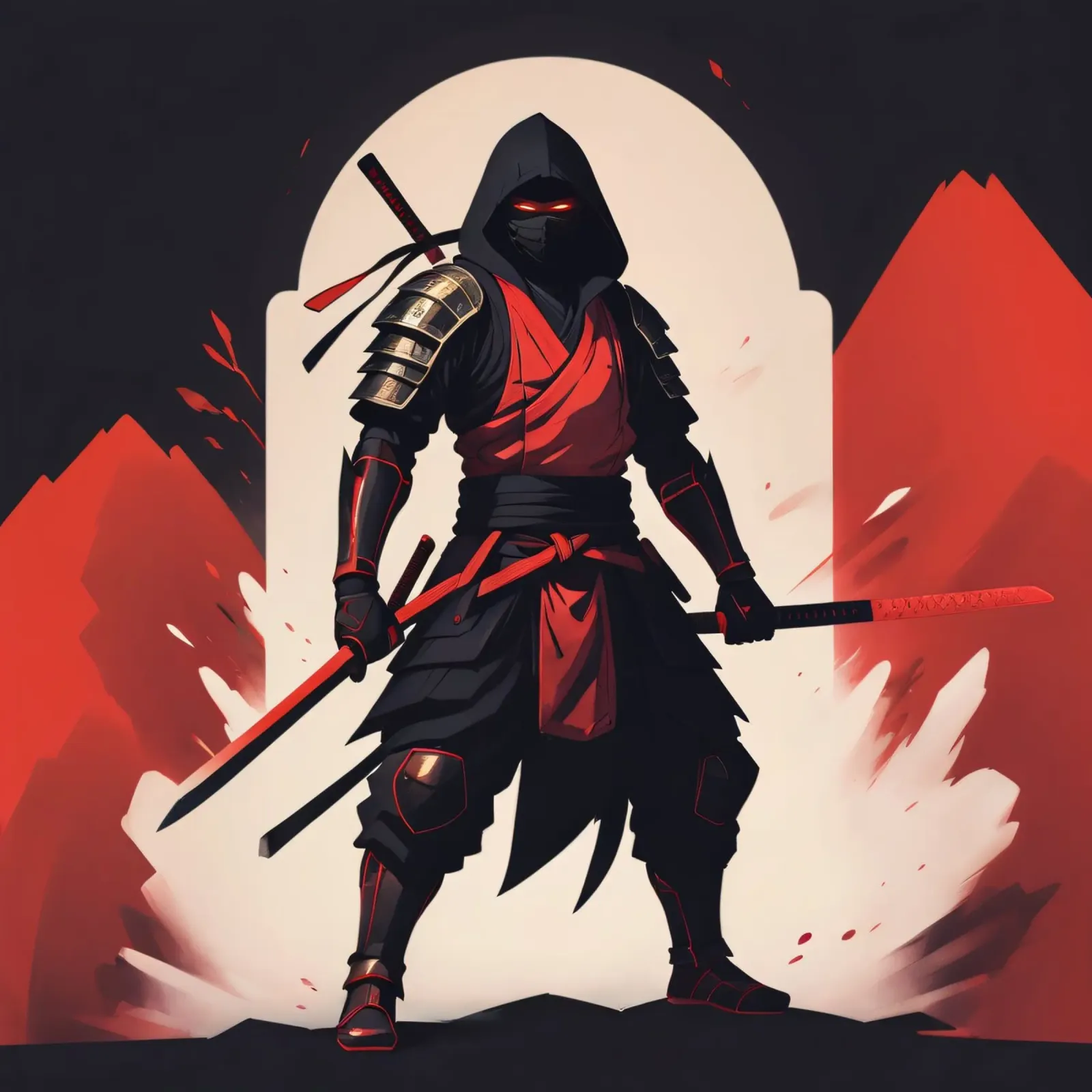 Ninja-Kriegerin in auffälliger rot-schwarzer Kleidung Hahnemühle von DesignDoodle