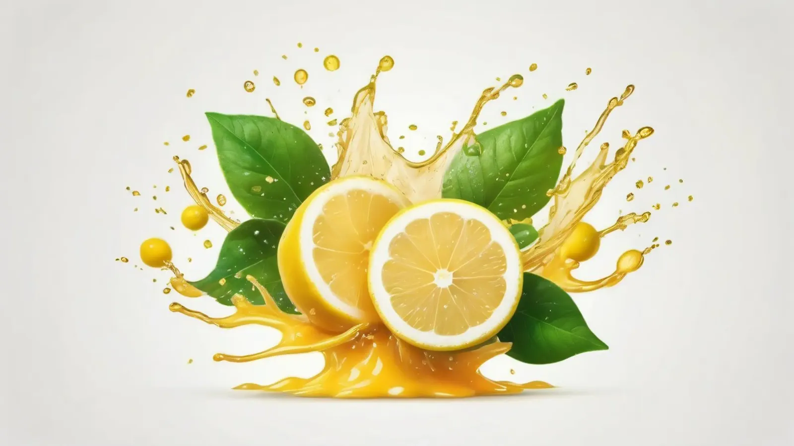 Bright lemon halves erupting with juice and splashes among hahnemühle by DesignDoodle