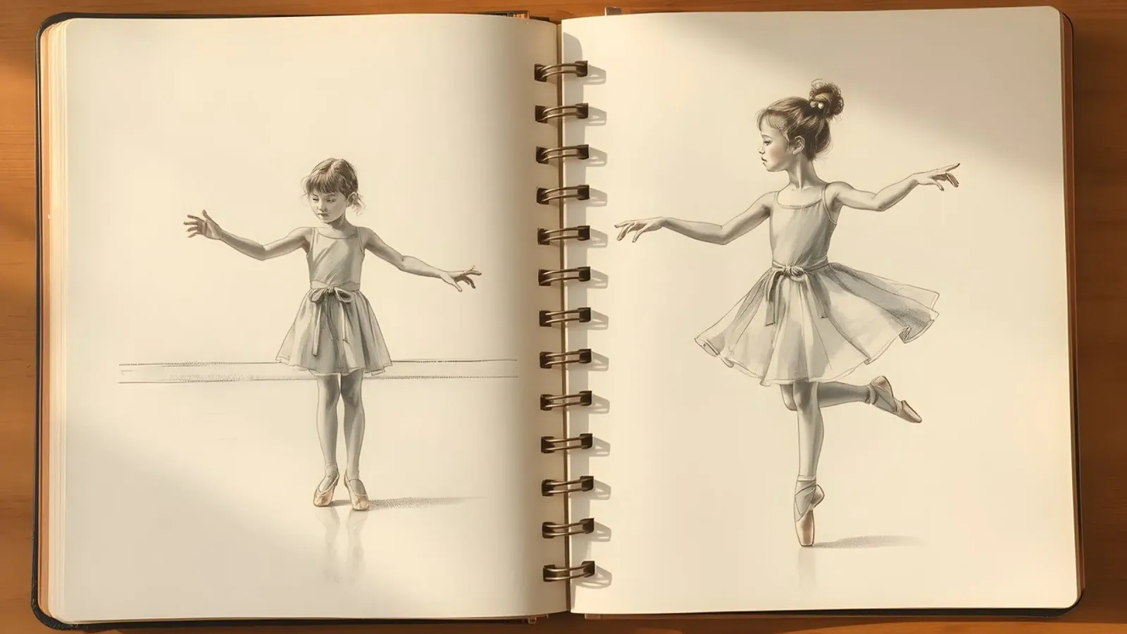 Elegantes bocetos de ballet de una joven practicando danza lienzo con Marco flotante de DesignDoodle