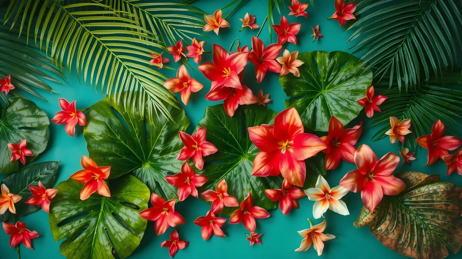 fiori tropicali e foglie verdi carta hahnemühle da DesignDoodle