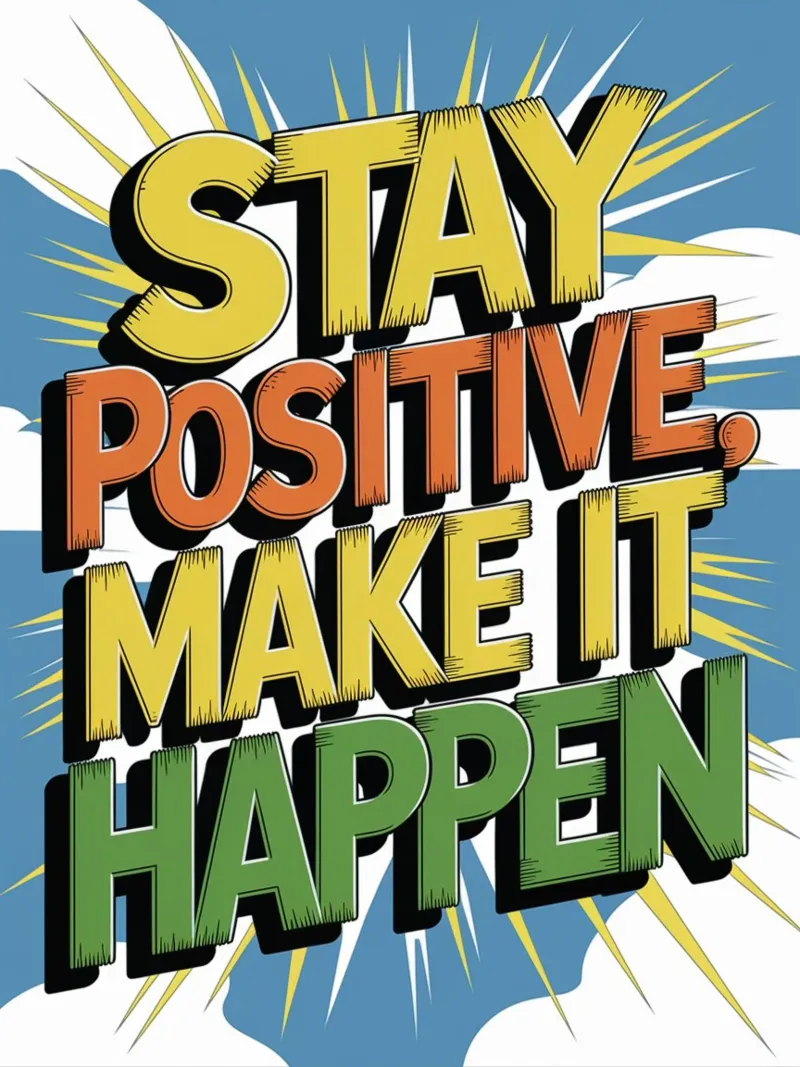 RESTEZ POSITIF. FAITES EN SORTE QUE LES CHOSES SE PASSENT BIEN. poster avec cadre en bois de logic