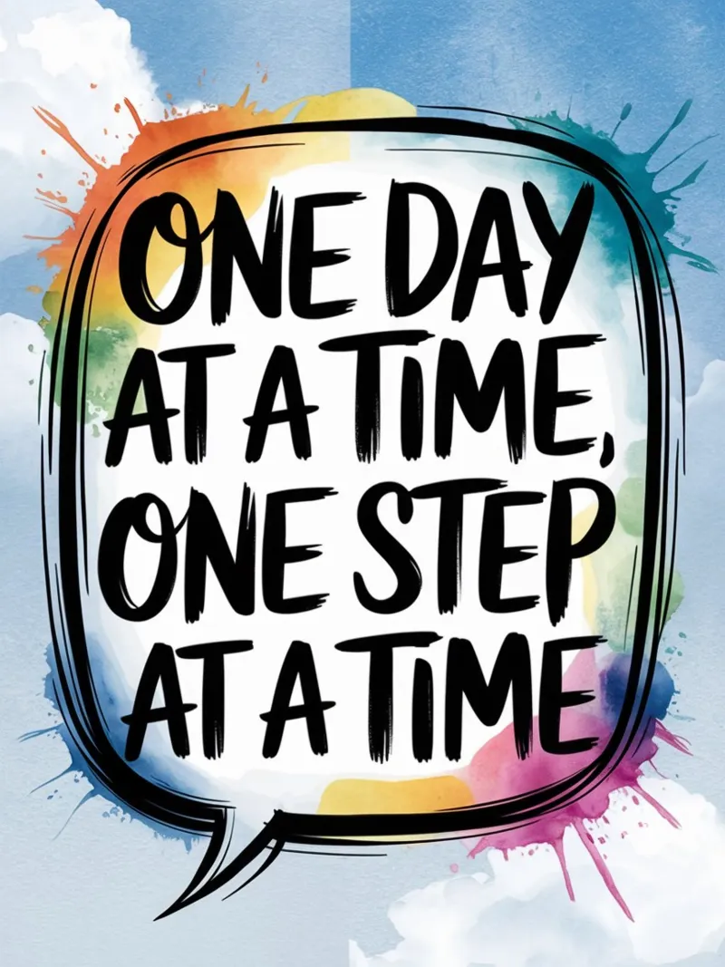 ONE DAY AT A TIME, ONE STEP AT A TIME poster with wooden frame by logic