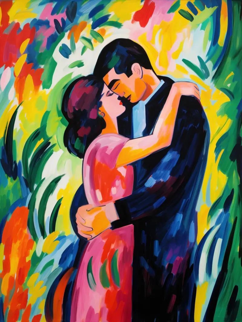 Amantes en primavera | Pintura expresionista lienzo de Autofocus