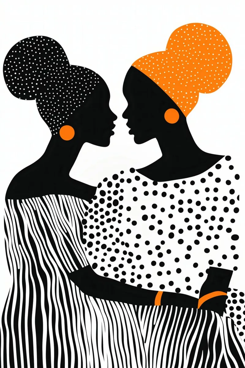 African Pattern Women | Harmony of Dots & Stripes poster with aluminum frame by Autofocus