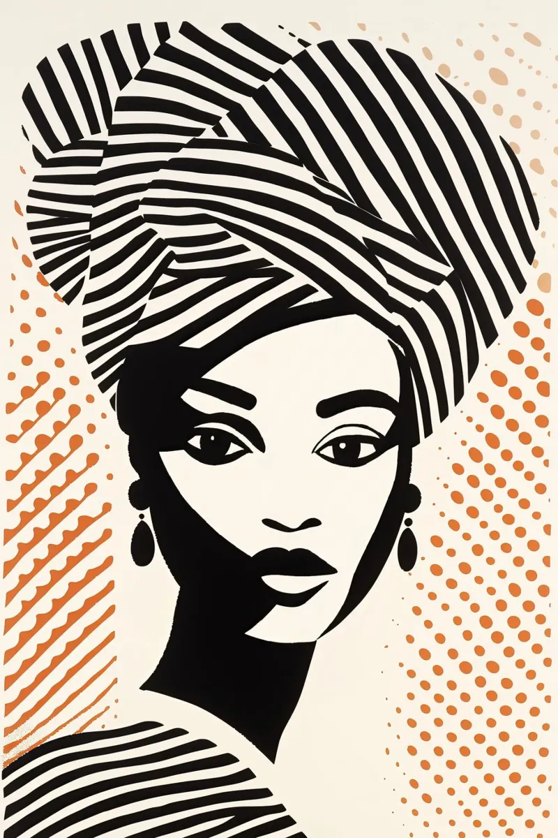 Donna con turbante a righe e motivo a pois poster con telaio in plastica da Autofocus