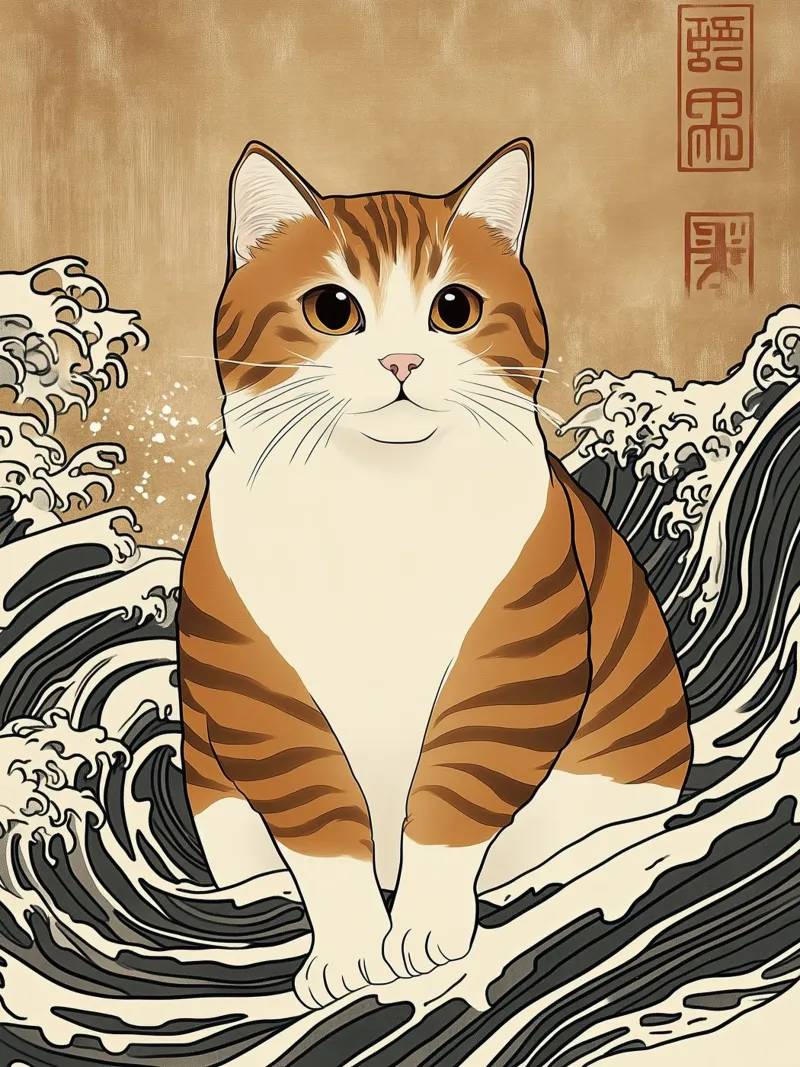 Il grande gatto di Kanagawa | Stile Ukiyo-e giapponese poster con telaio in plastica da Autofocus