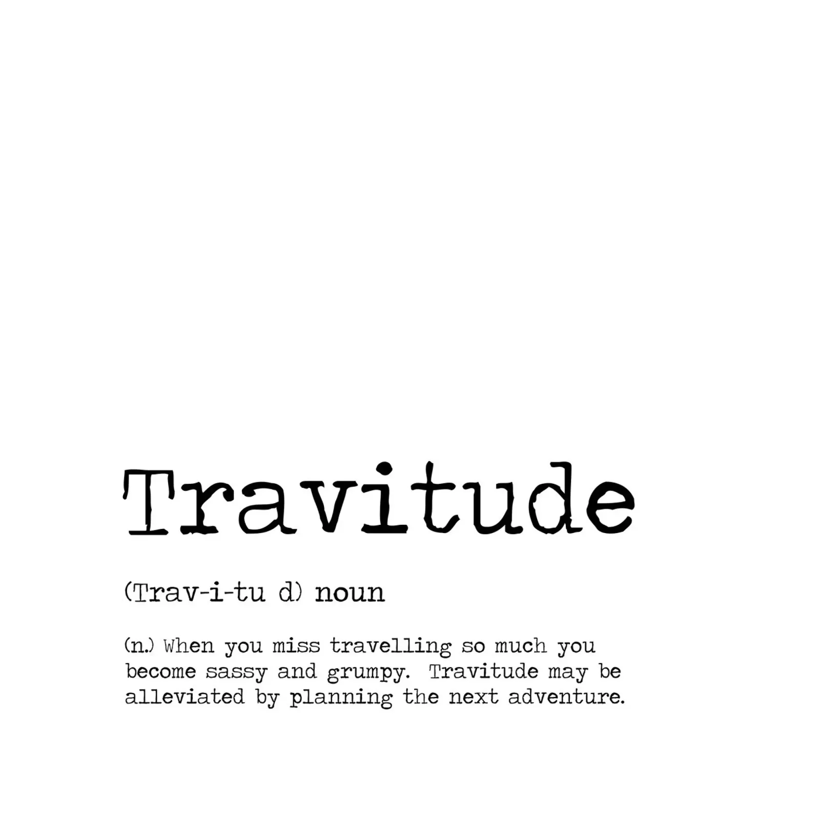 Travitude noun definition black and white travel lover quote poster con telaio in legno da Summer Soul Co. - Quotes