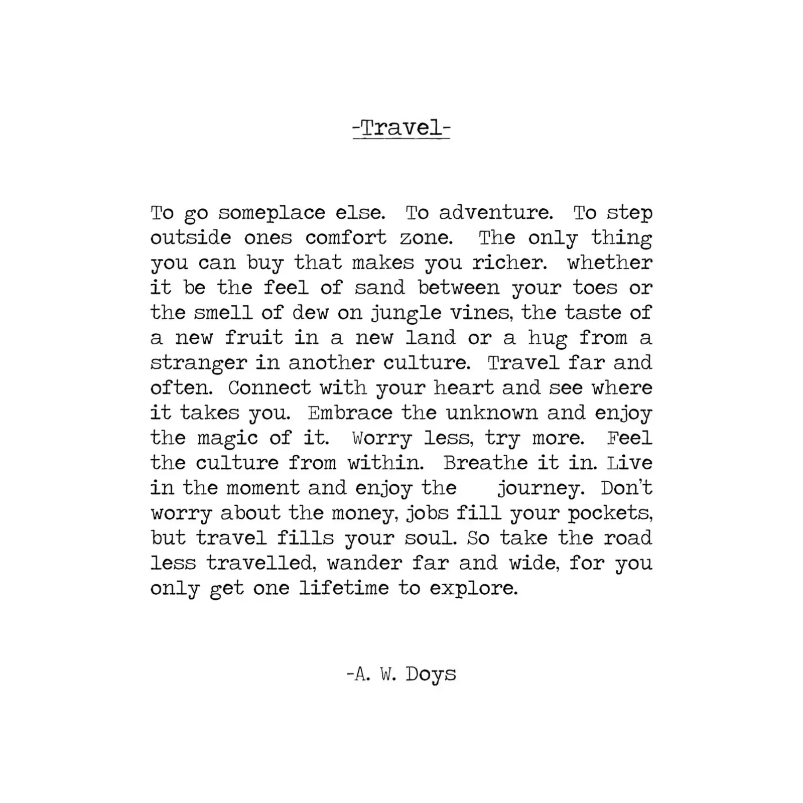 Viaggiare in modo errante A. W. Doys Citazione pellicola backlit da Summer Soul Co. - Quotes