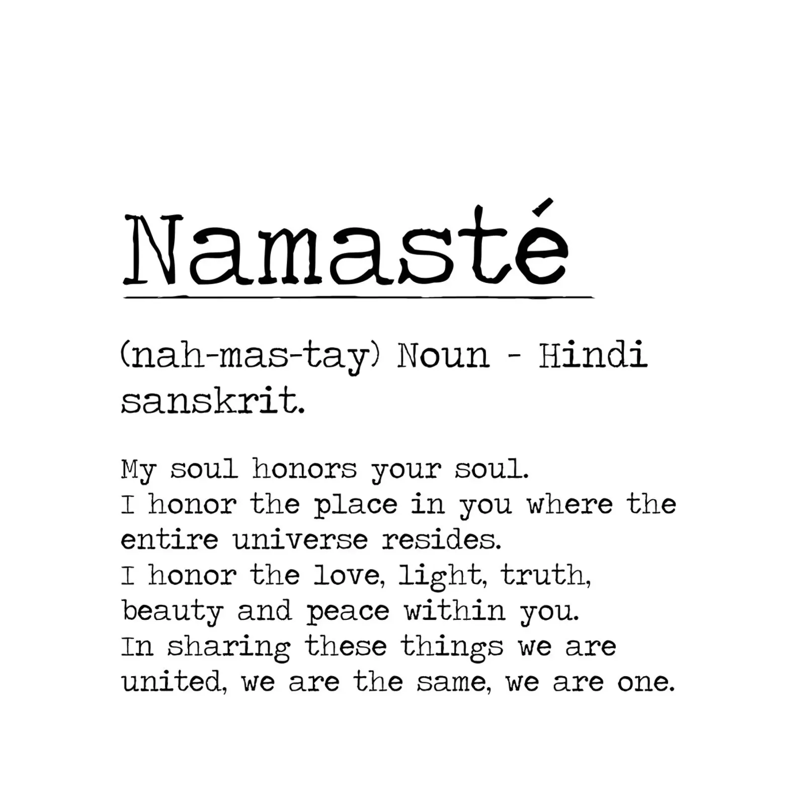 Namaste Definizione Hindi Sanscrito Yoga Citazione Parola Tipografia tela con Cornice a cassetta da Summer Soul Co. - Quotes