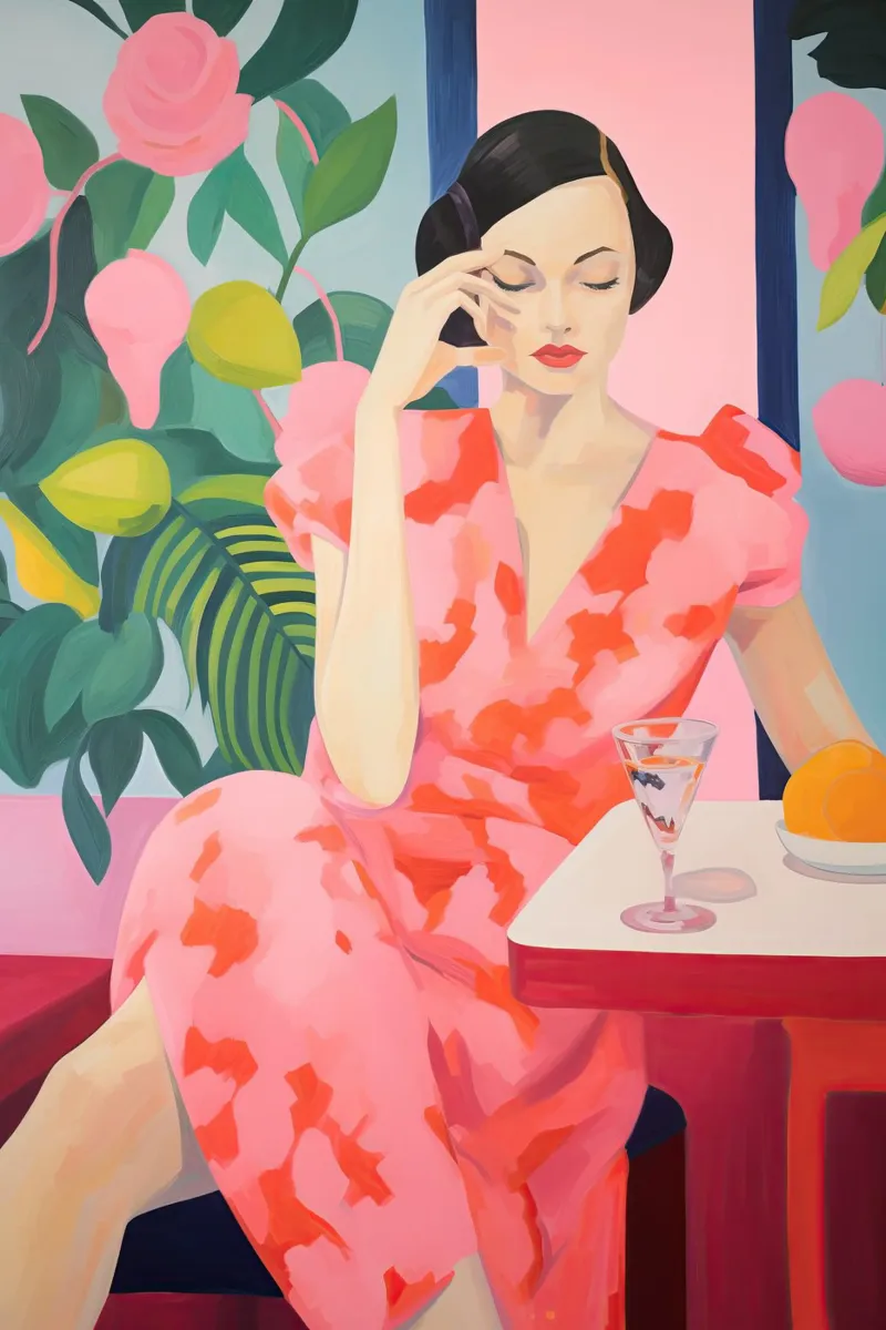 Donna con champagne rosa ispirata a Matisse carta hahnemühle da Autofocus