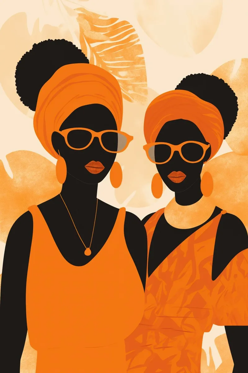 Spicy African Fashion Girls in Orange poster with wooden frame by Autofocus