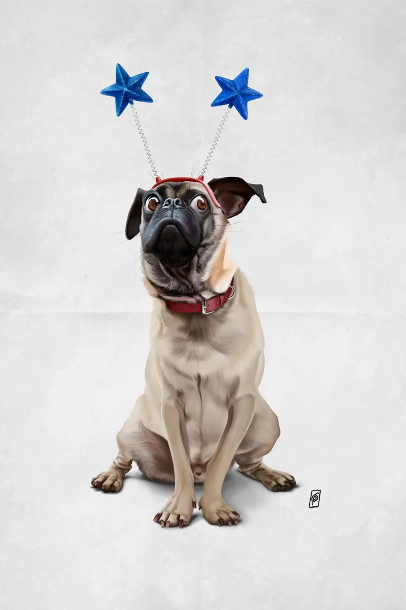 A Pug's Life (Wordless) poster with plastic frame by Rob Art | Illustration
