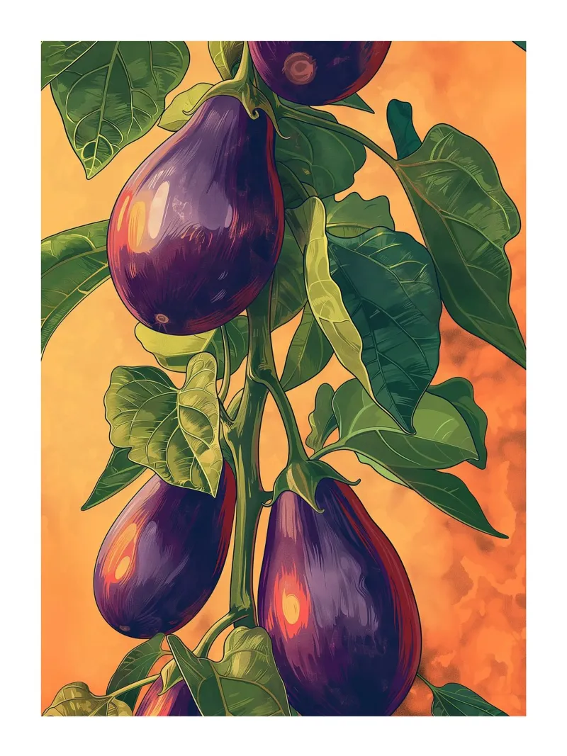 Melanzane su pianta poster con telaio in alluminio da Spice & Style