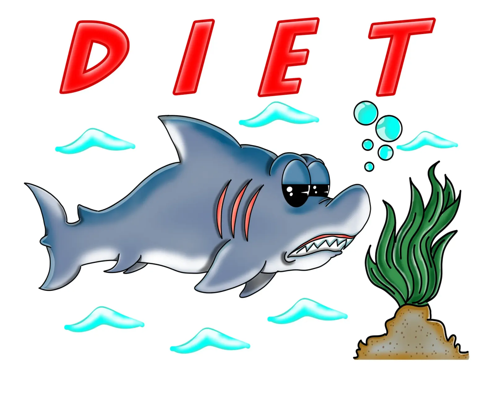 Divertente Dieta Cartone animato Squalo Umorismo Sarcastico Design poster con telaio in alluminio da sillyindustries