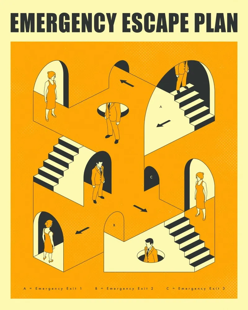PIANO DI FUGA DI EMERGENZA (2) poster con telaio in plastica da Jazzberry Blue