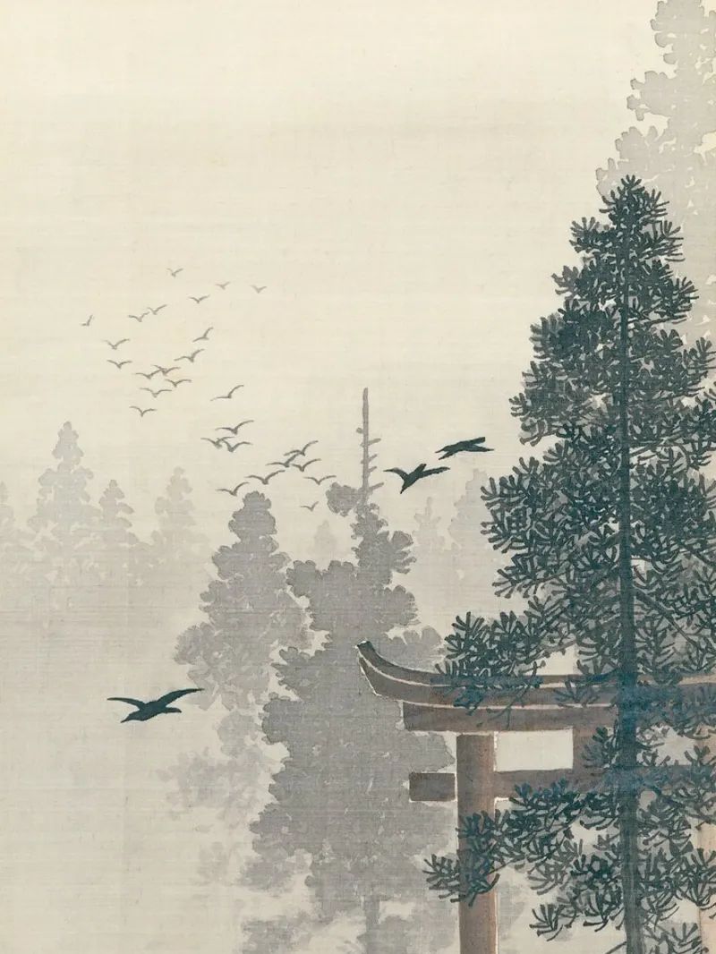Ohara koson - Pine tree poster con telaio in alluminio da apoloprints