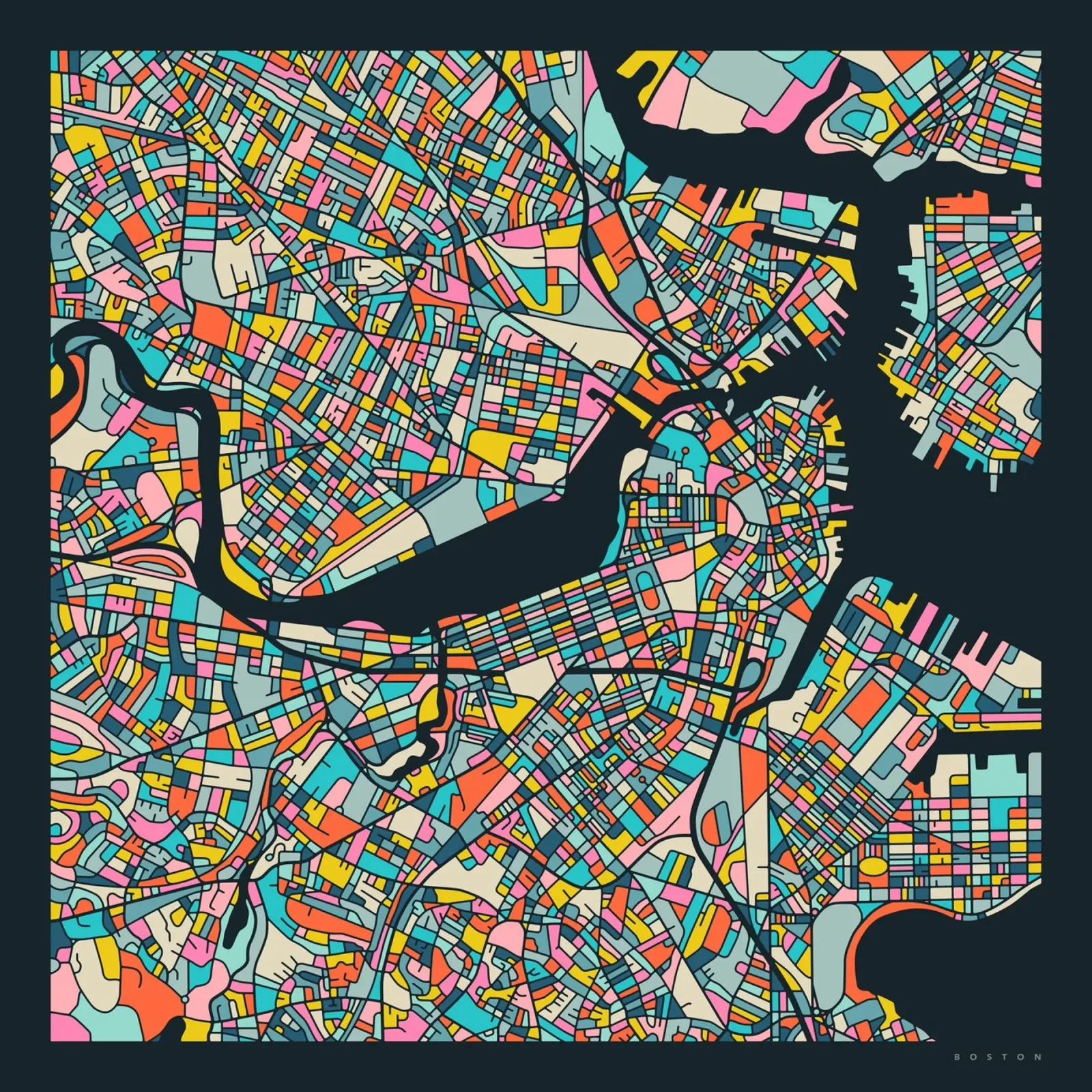 MAPPA DI BOSTON poster con telaio in alluminio da Jazzberry Blue