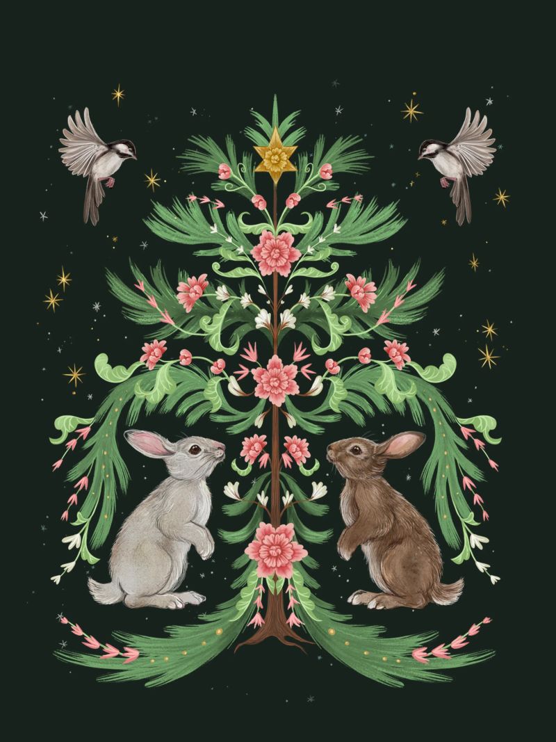Yule Tree Rabbits alluminio dibond da Laura Graves