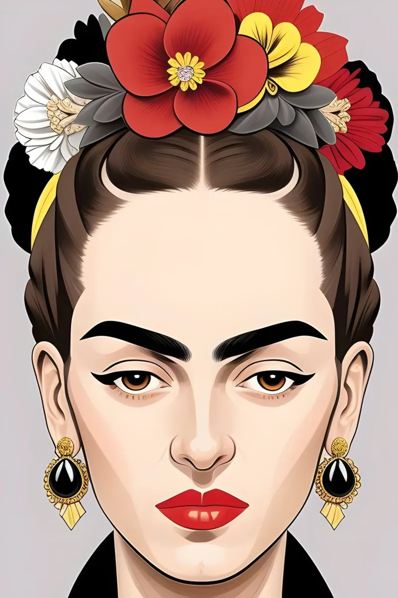 FRIDA KAHLO MET GEBLOEMD HOOFDDEKSEL canvas met Baklijst van ART DECO