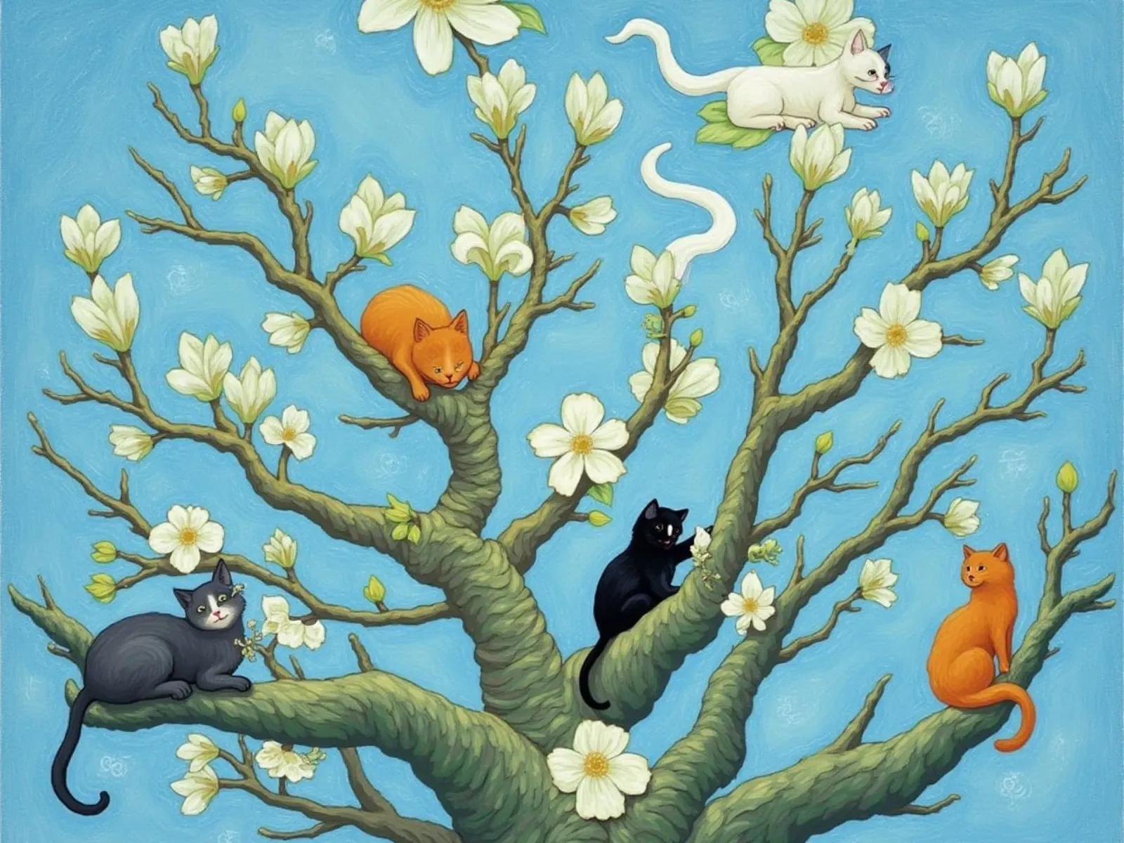 Cat in Blossom-Inspired Design poster with wooden frame by Attaboy Dsgn