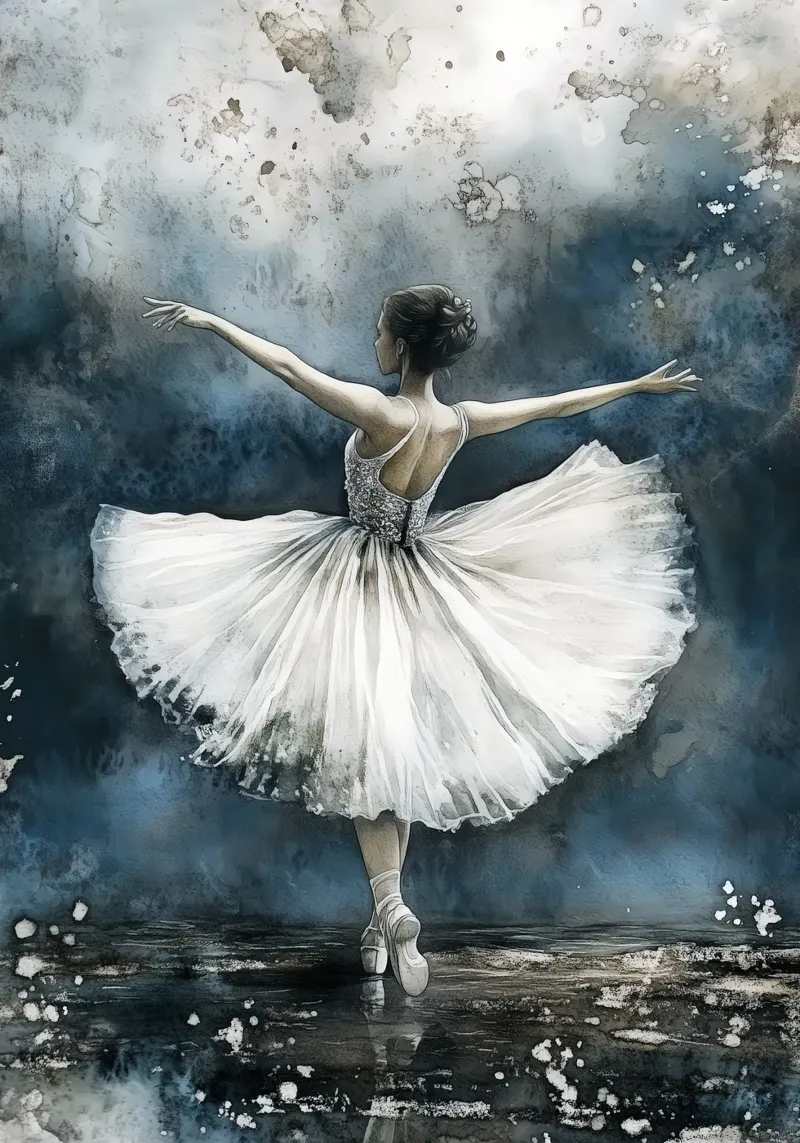 Ballerina di danza classica ad acquerello poster con telaio in alluminio da Justyna Jaszke JBJart