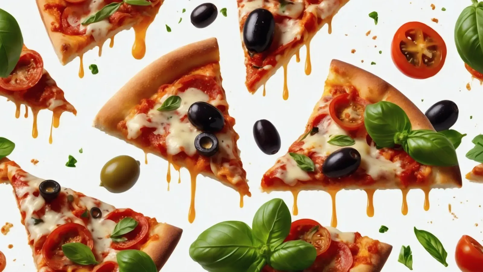 Deliziosi tranci di pizza conditi con pomodori freschi e olive plexiglass da DesignDoodle