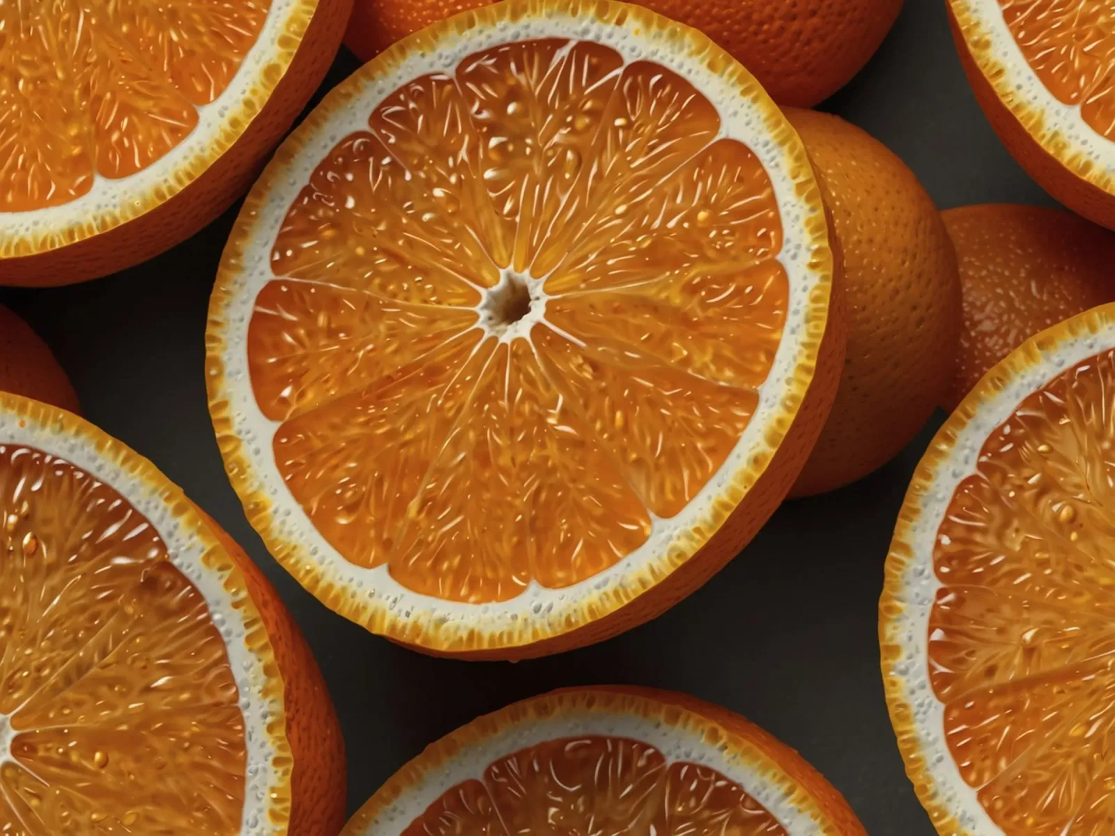 Vibrant orange slices arranged neatly on a textured surface canvas by DesignDoodle