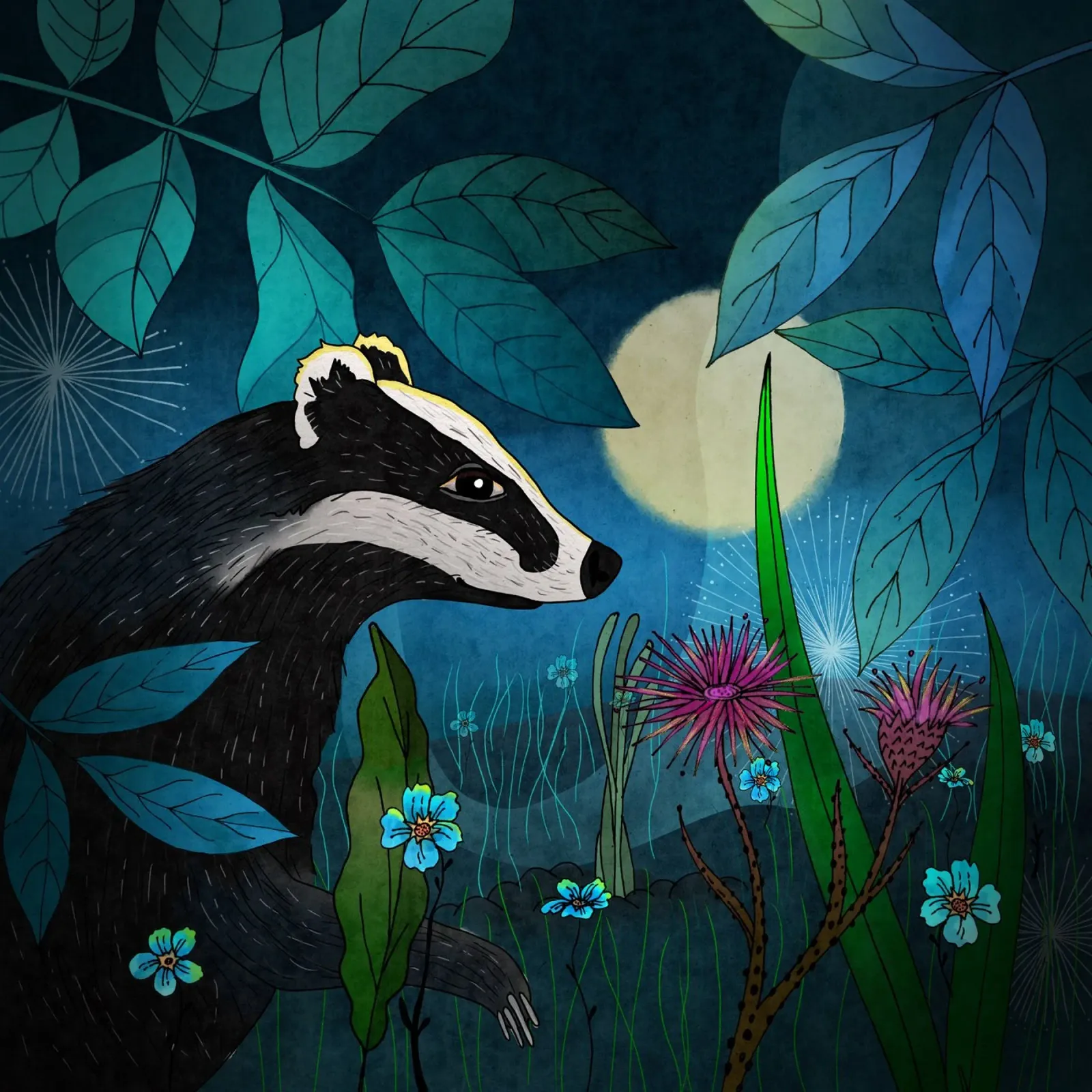 Blaireau au clair de lune dans le jardin alu dibond de AnimalArt