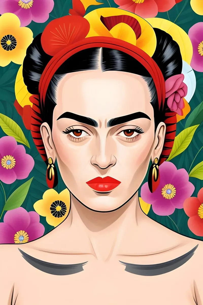 Ritratto floreale di Frida Kahlo poster da ART DECO