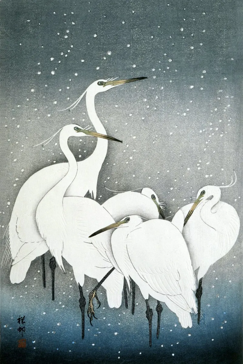 Ohara Koson - Group of Egrets pellicola backlit da apoloprints