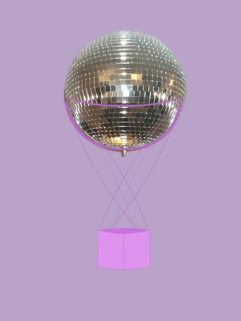 Lila Disco-Heißluftballon Poster mit Holzrahmen von B Art