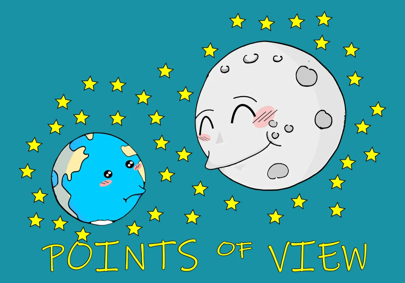 Points de vue Cute Kawaii Moon poster avec cadre en bois de sillyindustries
