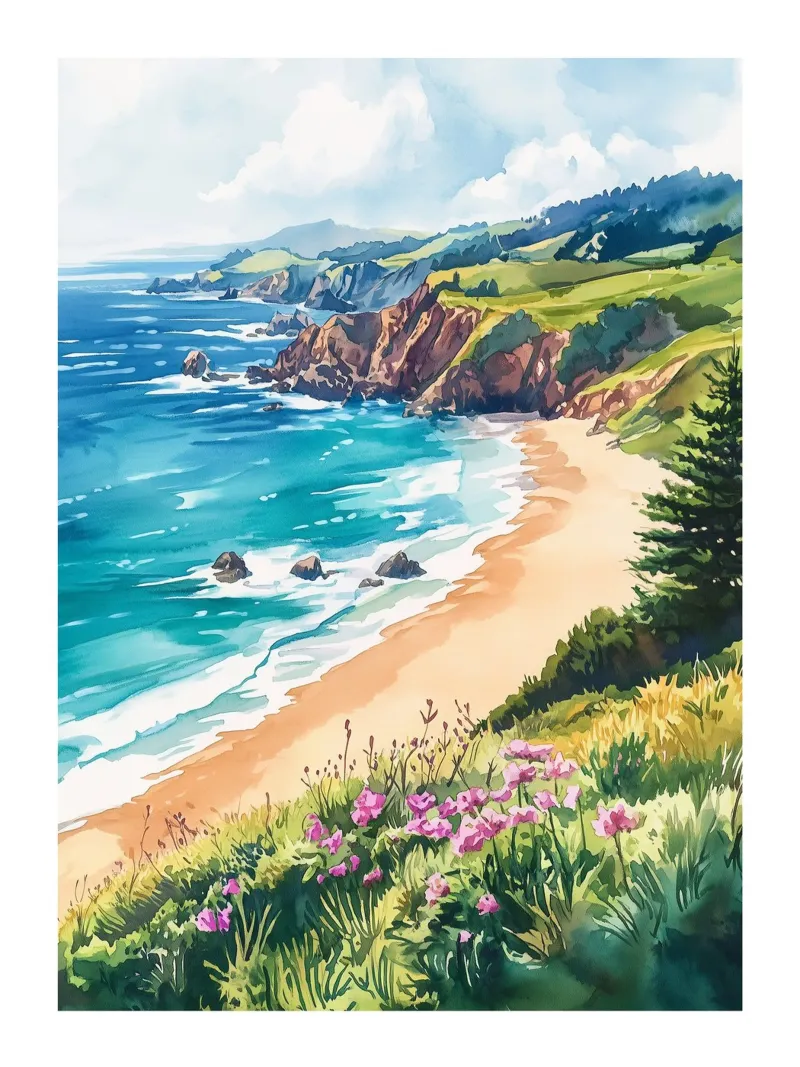 Paesaggio costiero con fiori selvatici carta hahnemühle da Shores & Skies
