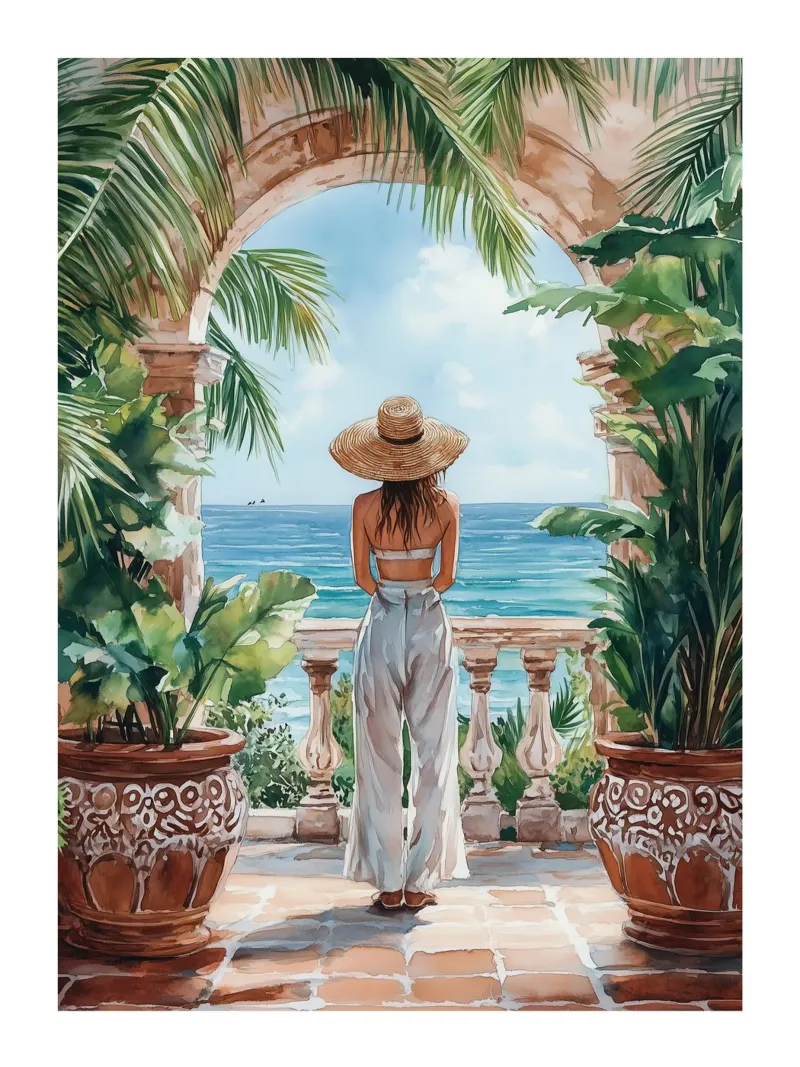 Terrazza mediterranea poster con telaio in legno da Shores & Skies