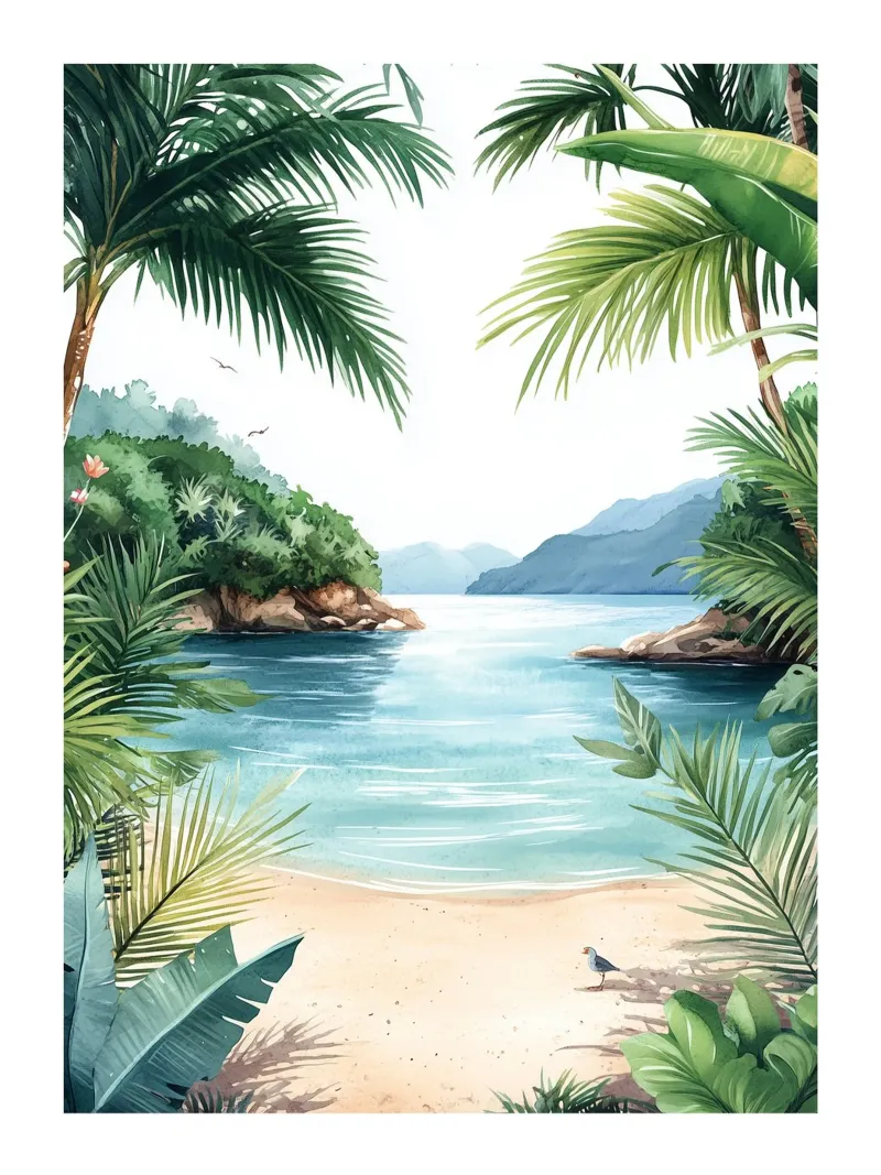 Palm trees and mountains hahnemühle by Shores & Skies