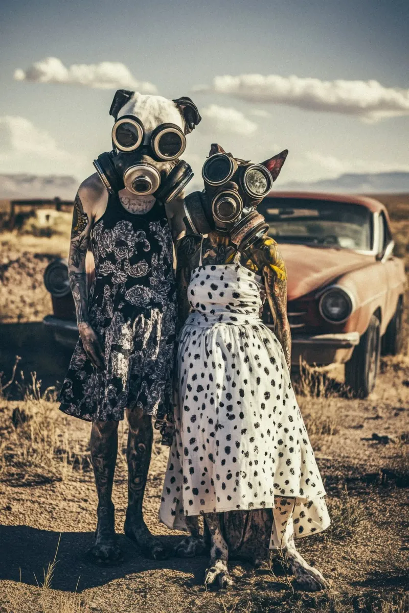Bonnie & Clyde, Bombay Beach, Californie poster con telaio in legno da Affiches Chien Originales – Dogland