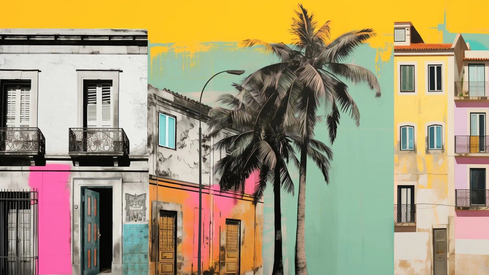 Collage de Lisbonne en couleurs poster de Carinaprint