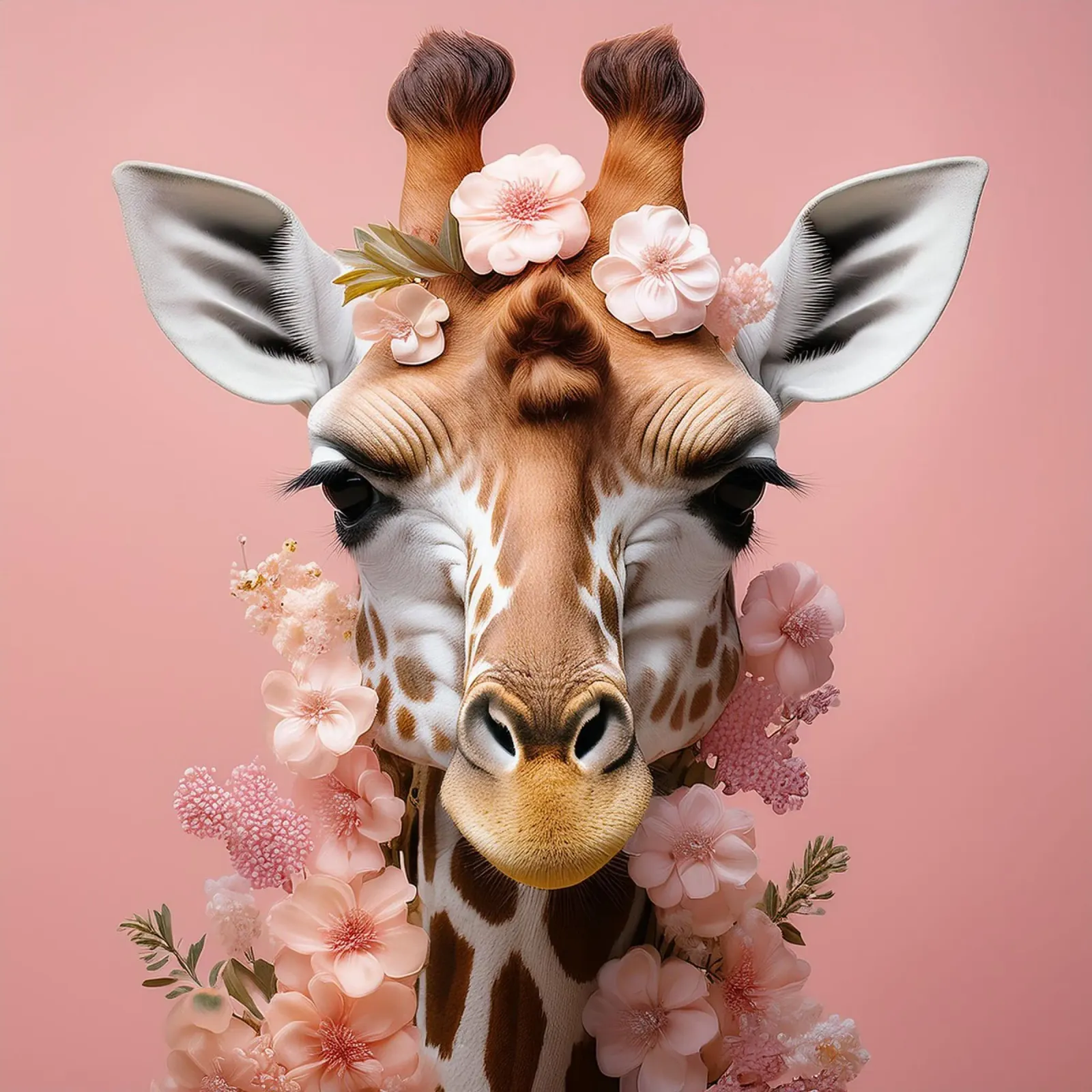 Elegant Giraffe with Blossoming Floral Crown Print alu-dibond by FlexiDesignsByK