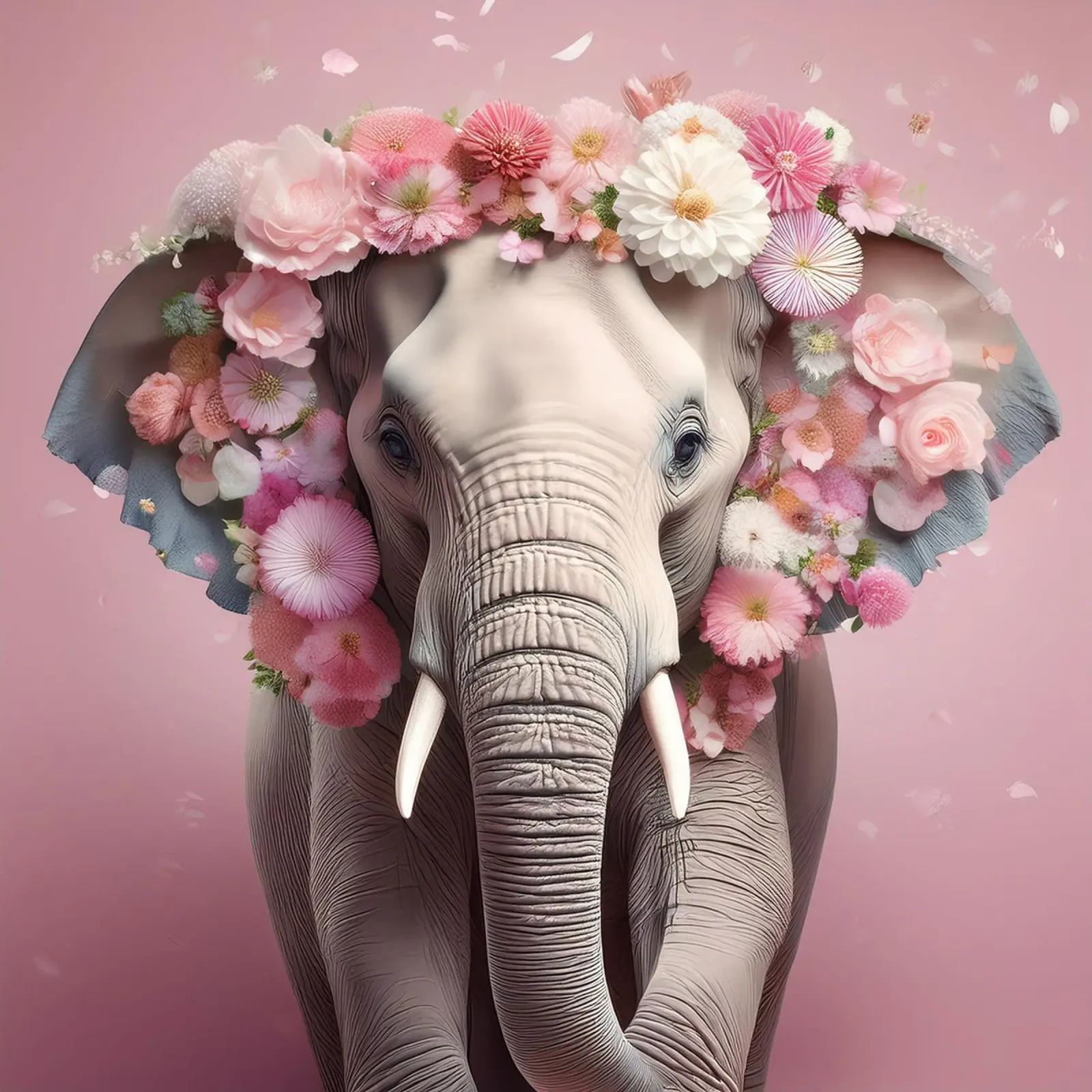 Graceful Elephant with Pink Floral Crown Artwork poster with aluminum frame by FlexiDesignsByK