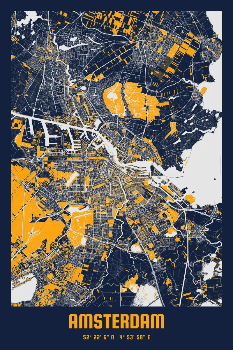 Geometrische Amsterdam Karte – Urbanes Poster Hahnemühle von CityMapPoster