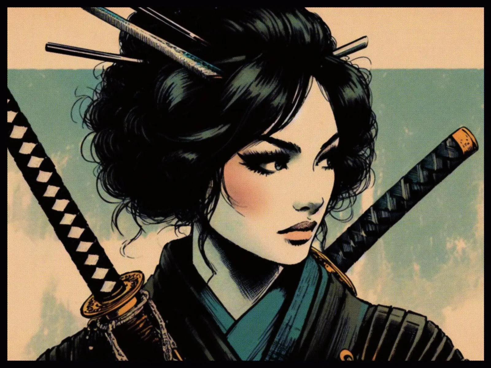 Samurai femmina - Stampa poster d'epoca pellicola backlit da posterprints-by-nomad