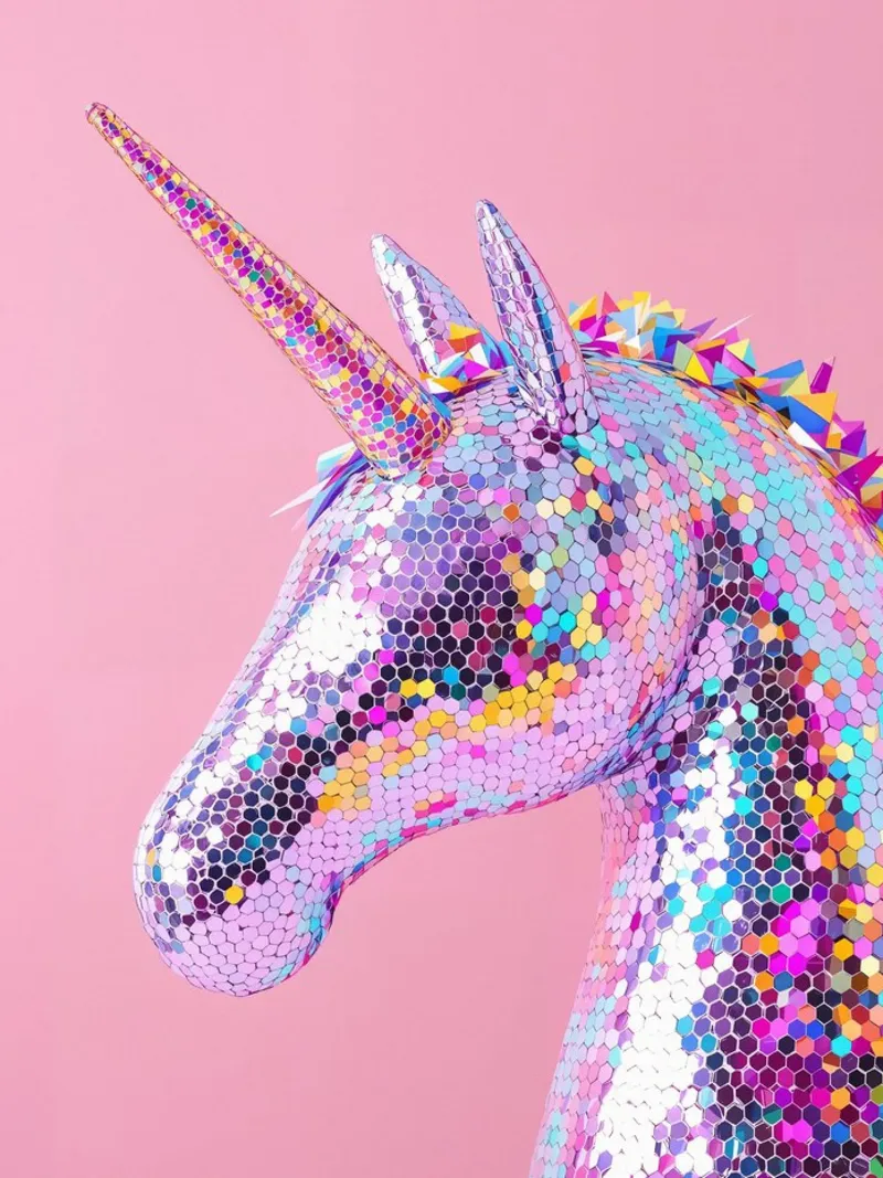Holografisches Einhorn auf rosa Hintergrund Forex-Platte von Lisa Artifexia