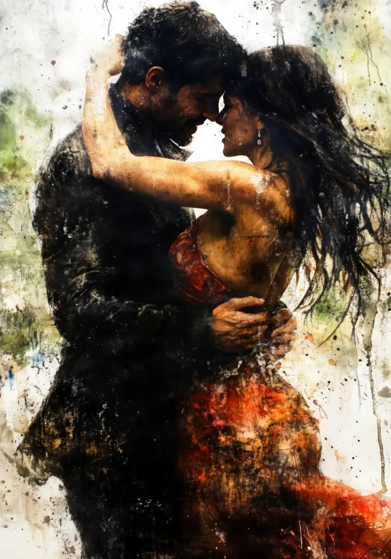 Romantic dancers painting poster with plastic frame by Justyna Jaszke JBJart