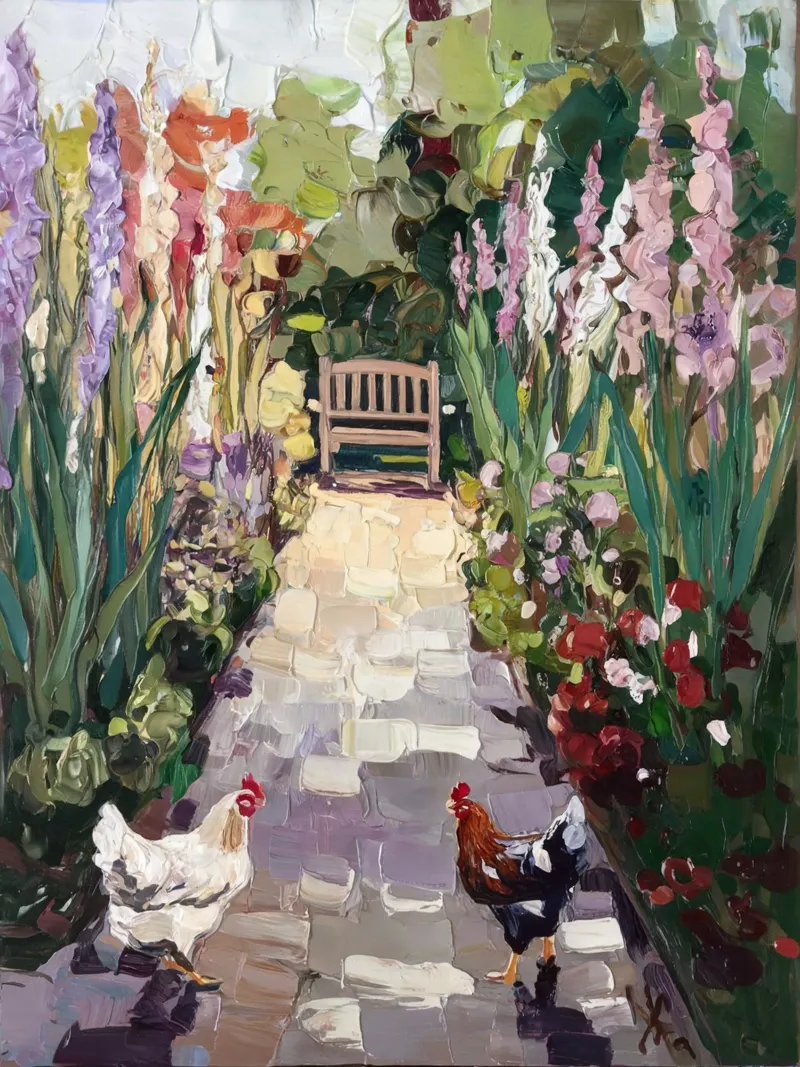 A Garden Path Beckons poster with aluminum frame by logic