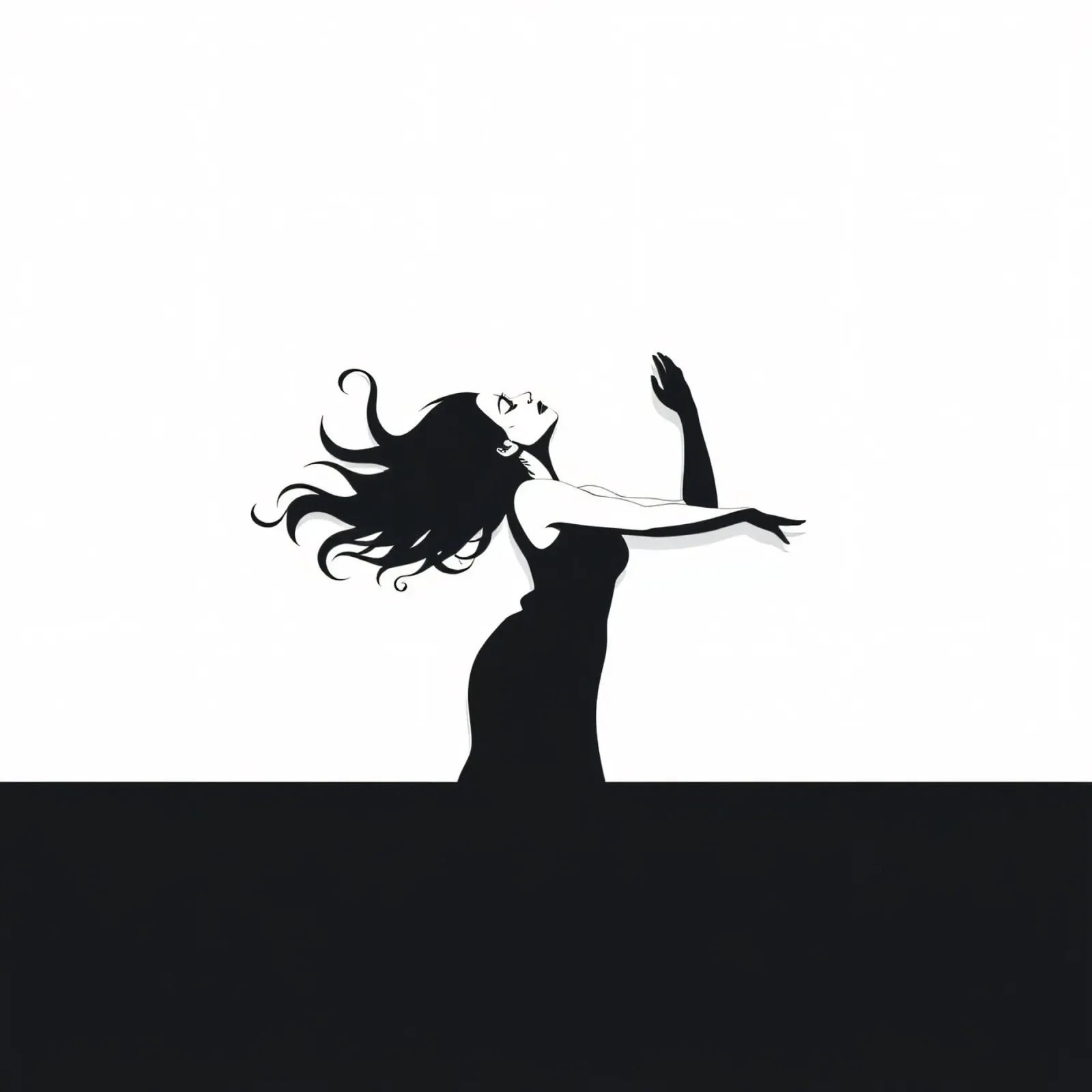 Una donna con i capelli fluenti danza con grazia contro una minima pellicola backlit da DesignDoodle