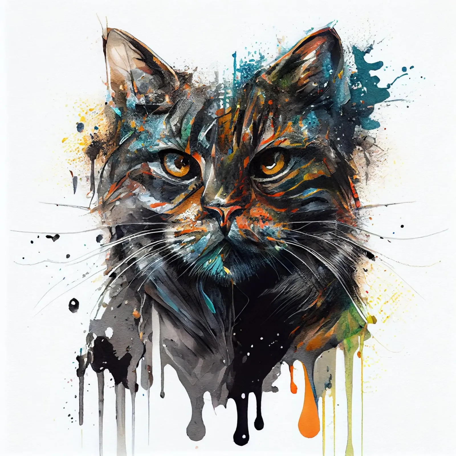 Chat aquarelle poster avec cadre en plastique de Chromatic Fusion Studio