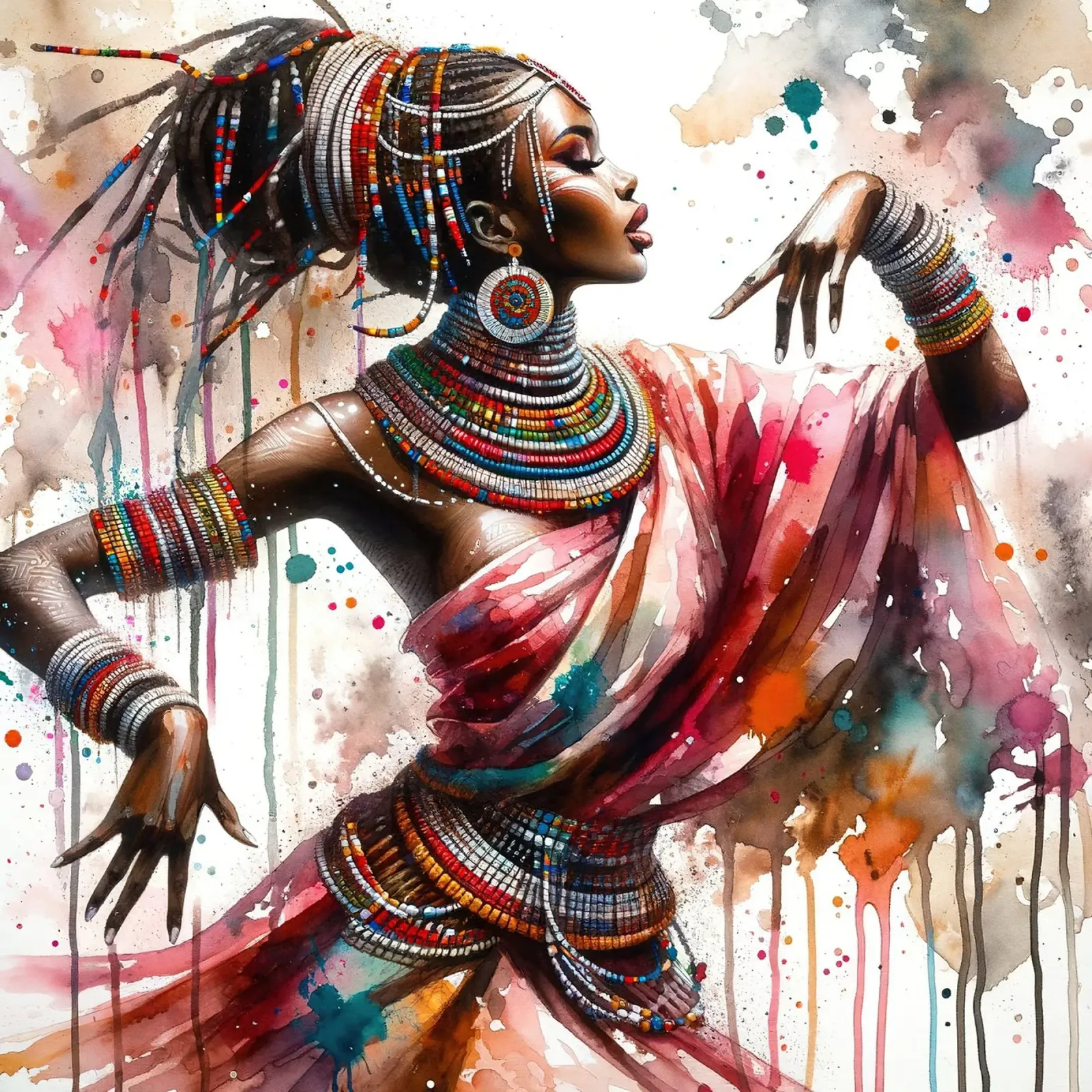 Danzatrice africana ad acquerello pellicola backlit da Chromatic Fusion Studio